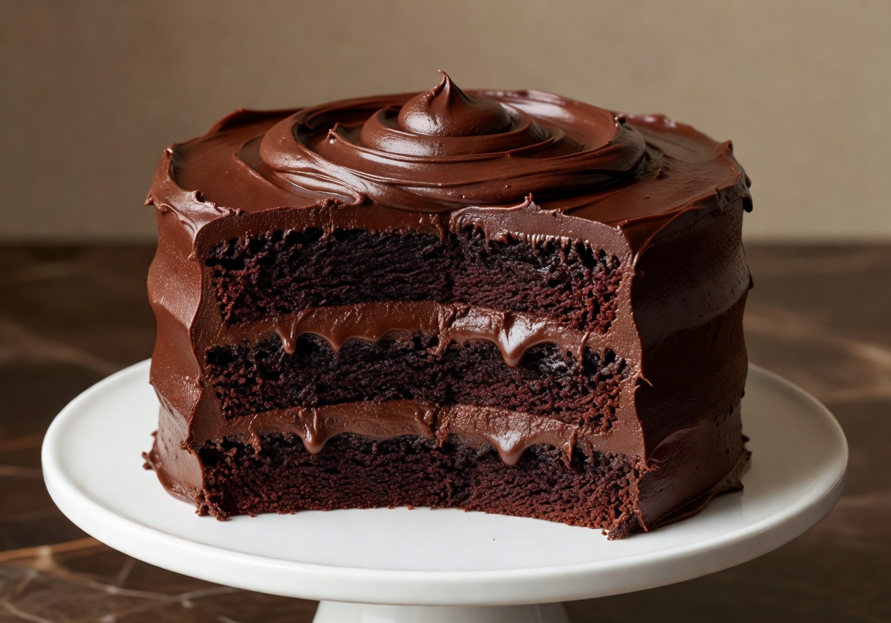 Rich layered chocolate fudge cake