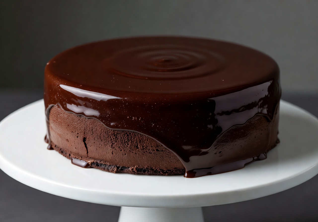 Dark chocolate mousse cake with mirror glaze